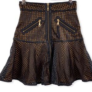 Shakuhachi‎ Skirt Black Orange Laser Peplum Edgy Wimsygoth Vegan Leather Sm New